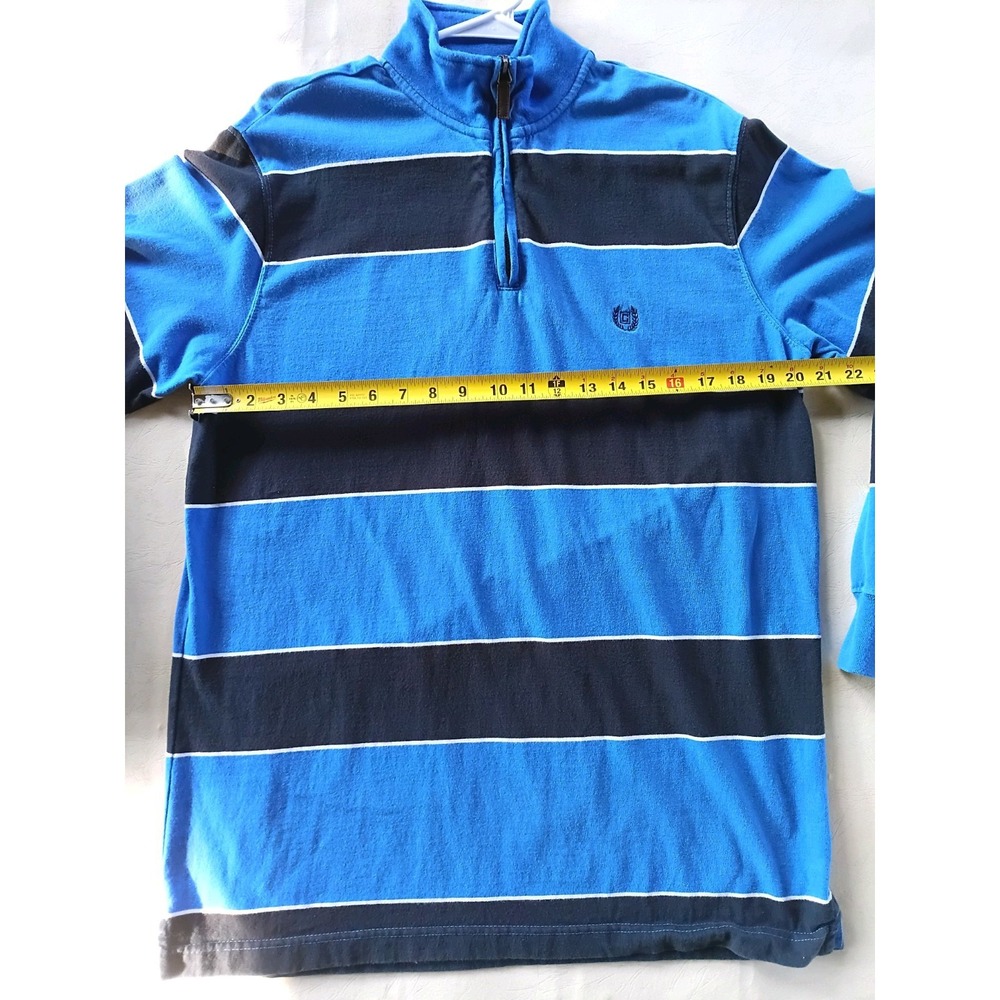 Chaps Mens Blue Stripe Quarter Zip Long Sleeve Polo Shirt M Embroidered Logo - Picture 9 of 16